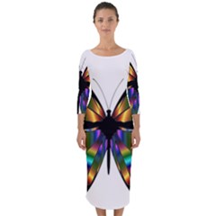 Abstract Animal Art Butterfly Quarter Sleeve Midi Bodycon Dress by Sudhe