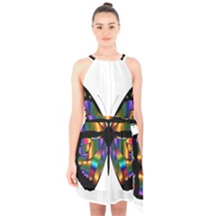 Abstract Animal Art Butterfly Halter Collar Waist Tie Chiffon Dress by Sudhe