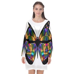 Abstract Animal Art Butterfly Long Sleeve Chiffon Shift Dress  by Sudhe