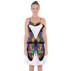 Abstract Animal Art Butterfly Ruffle Detail Chiffon Dress by Sudhe