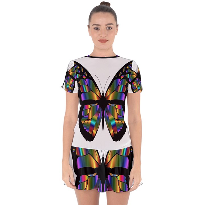 Abstract Animal Art Butterfly Drop Hem Mini Chiffon Dress