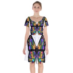 Abstract Animal Art Butterfly Short Sleeve Bardot Dress by Sudhe