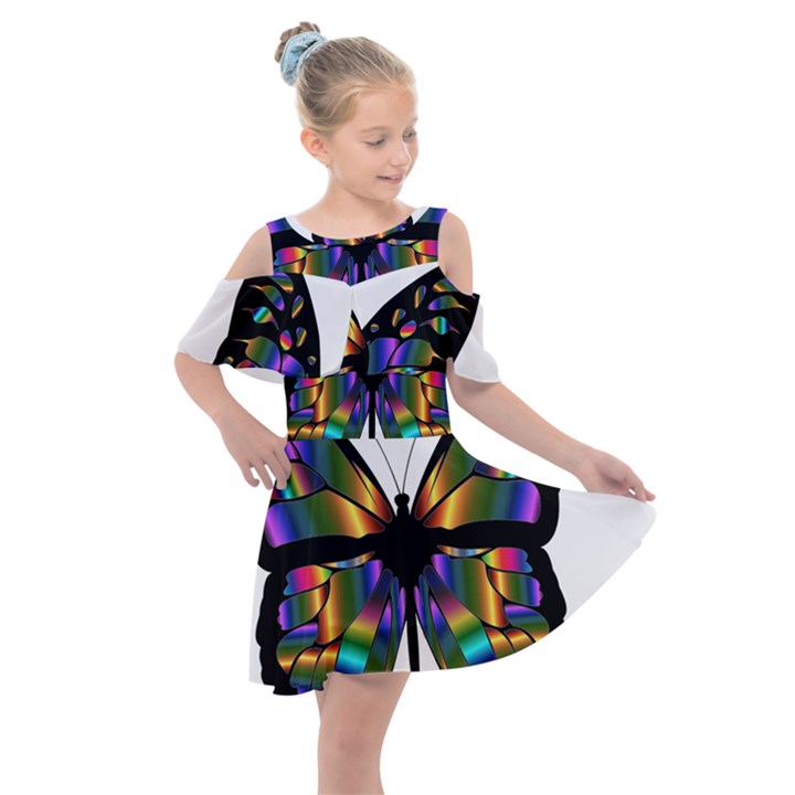 Abstract Animal Art Butterfly Kids  Shoulder Cutout Chiffon Dress