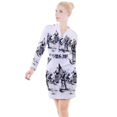 Apollo Moon Landing Nasa Usa Button Long Sleeve Dress by Sudhe