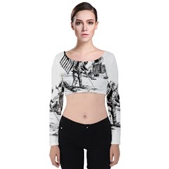 Apollo Moon Landing Nasa Usa Velvet Long Sleeve Crop Top by Sudhe