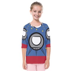 A Rocket Ship Sits On A Red Planet With Gold Stars In The Background Kids  Quarter Sleeve Raglan Tee