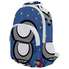 A Rocket Ship Sits On A Red Planet With Gold Stars In The Background Rounded Multi Pocket Backpack