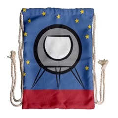 A Rocket Ship Sits On A Red Planet With Gold Stars In The Background Drawstring Bag (large) by Sudhe