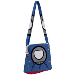 A Rocket Ship Sits On A Red Planet With Gold Stars In The Background Zipper Messenger Bag by Sudhe