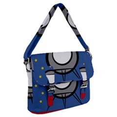 A Rocket Ship Sits On A Red Planet With Gold Stars In The Background Buckle Messenger Bag by Sudhe