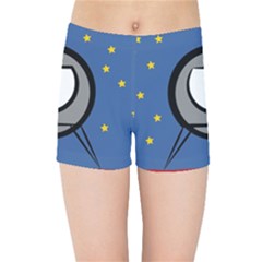 A Rocket Ship Sits On A Red Planet With Gold Stars In The Background Kids  Sports Shorts by Sudhe