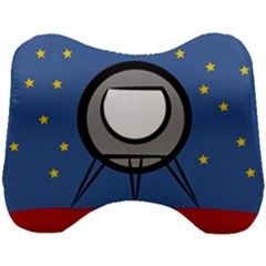 A Rocket Ship Sits On A Red Planet With Gold Stars In The Background Head Support Cushion by Sudhe