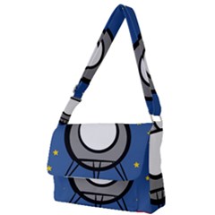 A Rocket Ship Sits On A Red Planet With Gold Stars In The Background Full Print Messenger Bag by Sudhe