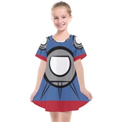 A Rocket Ship Sits On A Red Planet With Gold Stars In The Background Kids  Smock Dress by Sudhe