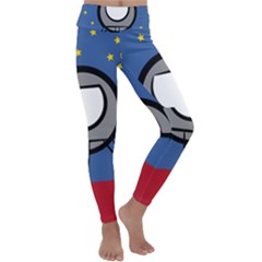 A Rocket Ship Sits On A Red Planet With Gold Stars In The Background Kids  Lightweight Velour Classic Yoga Leggings by Sudhe