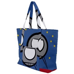 A Rocket Ship Sits On A Red Planet With Gold Stars In The Background Zip Up Canvas Bag by Sudhe