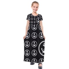 Anchor Pattern Kids  Short Sleeve Maxi Dress