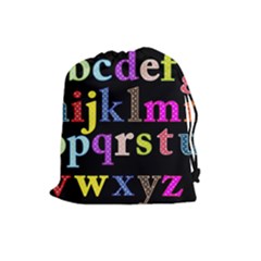 Alphabet Letters Colorful Polka Dots Letters In Lower Case Drawstring Pouch (large) by Sudhe