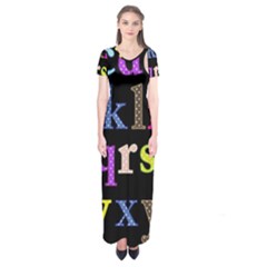 Alphabet Letters Colorful Polka Dots Letters In Lower Case Short Sleeve Maxi Dress by Sudhe