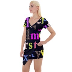 Alphabet Letters Colorful Polka Dots Letters In Lower Case Short Sleeve Asymmetric Mini Dress by Sudhe