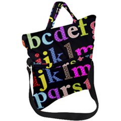 Alphabet Letters Colorful Polka Dots Letters In Lower Case Fold Over Handle Tote Bag by Sudhe