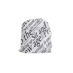 Abstract Minimalistic Text Typography Grayscale Focused Into Newspaper Drawstring Pouch (small) by Sudhe