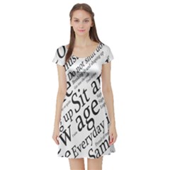 Abstract Minimalistic Text Typography Grayscale Focused Into Newspaper Short Sleeve Skater Dress by Sudhe