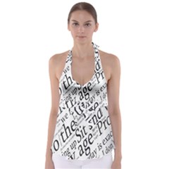 Abstract Minimalistic Text Typography Grayscale Focused Into Newspaper Babydoll Tankini Top by Sudhe