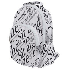 Abstract Minimalistic Text Typography Grayscale Focused Into Newspaper Rounded Multi Pocket Backpack by Sudhe