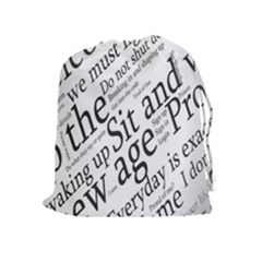 Abstract Minimalistic Text Typography Grayscale Focused Into Newspaper Drawstring Pouch (xl) by Sudhe