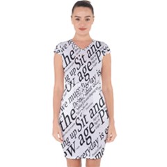 Abstract Minimalistic Text Typography Grayscale Focused Into Newspaper Capsleeve Drawstring Dress  by Sudhe