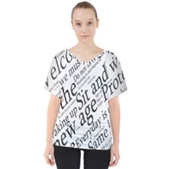 Abstract Minimalistic Text Typography Grayscale Focused Into Newspaper V-neck Dolman Drape Top by Sudhe