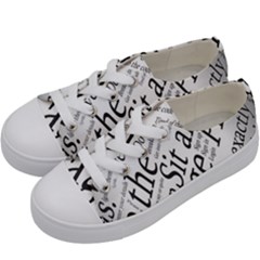 Abstract Minimalistic Text Typography Grayscale Focused Into Newspaper Kids  Low Top Canvas Sneakers by Sudhe