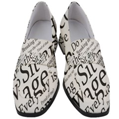 Abstract Minimalistic Text Typography Grayscale Focused Into Newspaper Women s Chunky Heel Loafers