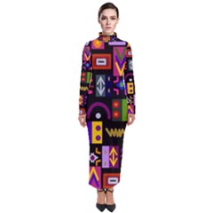 Abstract A Colorful Modern Illustration Turtleneck Maxi Dress by Sudhe