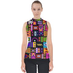 Abstract A Colorful Modern Illustration Mock Neck Shell Top by Sudhe