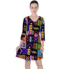 Abstract A Colorful Modern Illustration Ruffle Dress by Sudhe