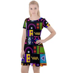 Abstract A Colorful Modern Illustration Cap Sleeve Velour Dress 