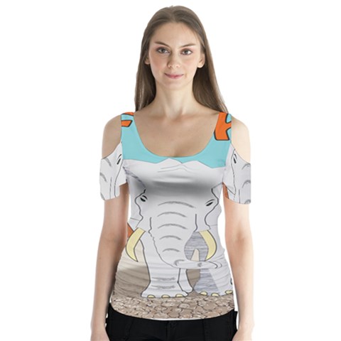 Africa Elephant Animals Animal Butterfly Sleeve Cutout Tee  by Sudhe