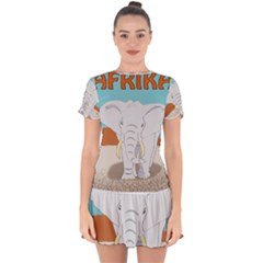 Africa Elephant Animals Animal Drop Hem Mini Chiffon Dress by Sudhe