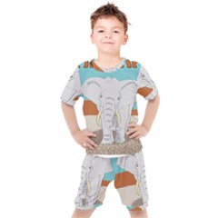 Africa Elephant Animals Animal Kids  Tee And Shorts Set by Sudhe