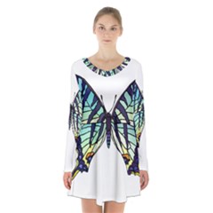 A Colorful Butterfly Long Sleeve Velvet V-neck Dress by Sudhe