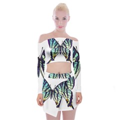 A Colorful Butterfly Off Shoulder Top With Mini Skirt Set by Sudhe