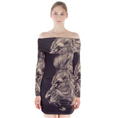 Angry Male Lion Long Sleeve Off Shoulder Dress by Sudhe