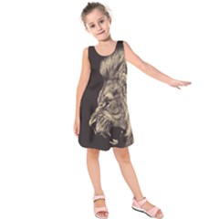 Angry Male Lion Kids  Sleeveless Dress by Sudhe