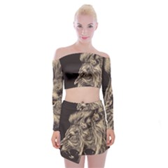 Angry Male Lion Off Shoulder Top With Mini Skirt Set by Sudhe