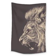 Angry Male Lion Large Tapestry by Sudhe