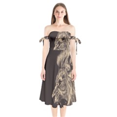 Angry Male Lion Shoulder Tie Bardot Midi Dress by Sudhe