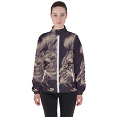 Angry Male Lion High Neck Windbreaker (women) by Sudhe