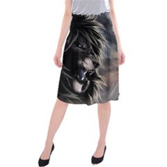 Angry Lion Digital Art Hd Midi Beach Skirt by Sudhe